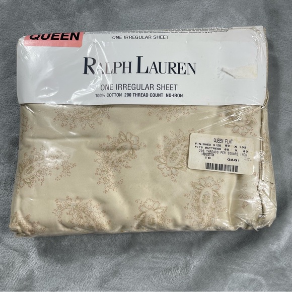 NEW Vintage Ralph Lauren Queen Flat Sheet Floral Paisley Irregular